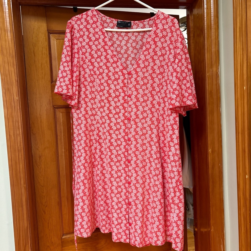 Red Floral Button-Up Women's Dress